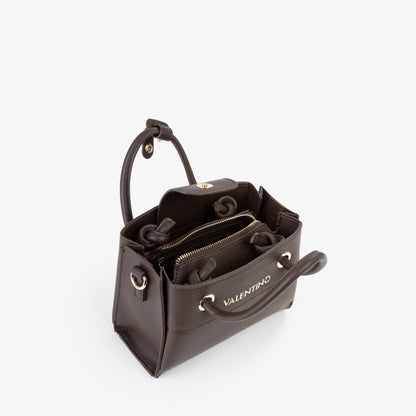 Sac à main femme cuir grainé marron anses rondes dorées