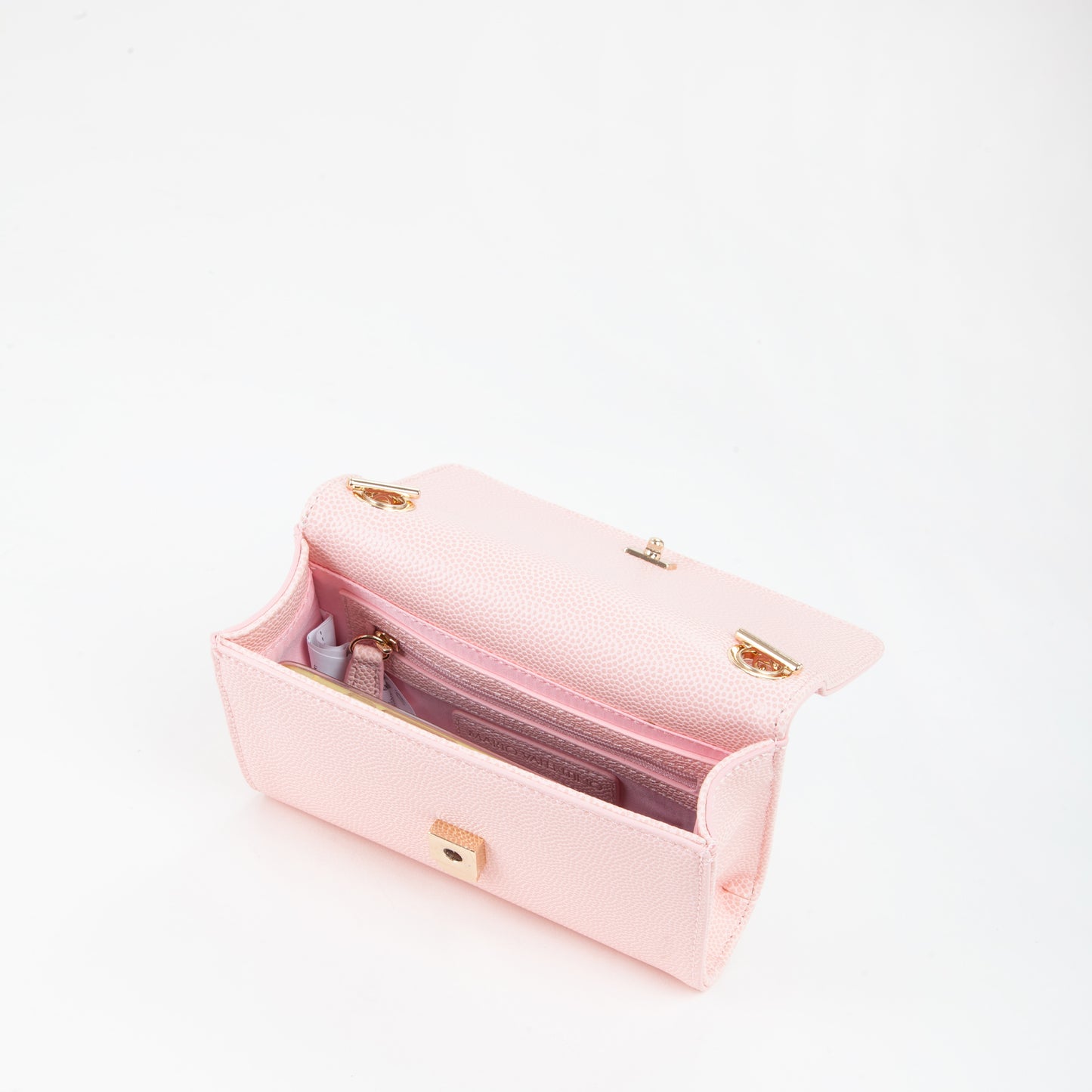 Sac bandoulière femme rose pâle chaîne dorée à pompon