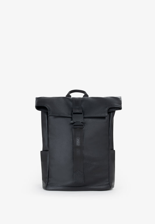 Sac à dos homme cuir grainé noir rolltop avec boucle