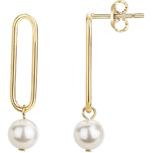 Boucles d'oreilles pendantes femme acier doré perle blanche