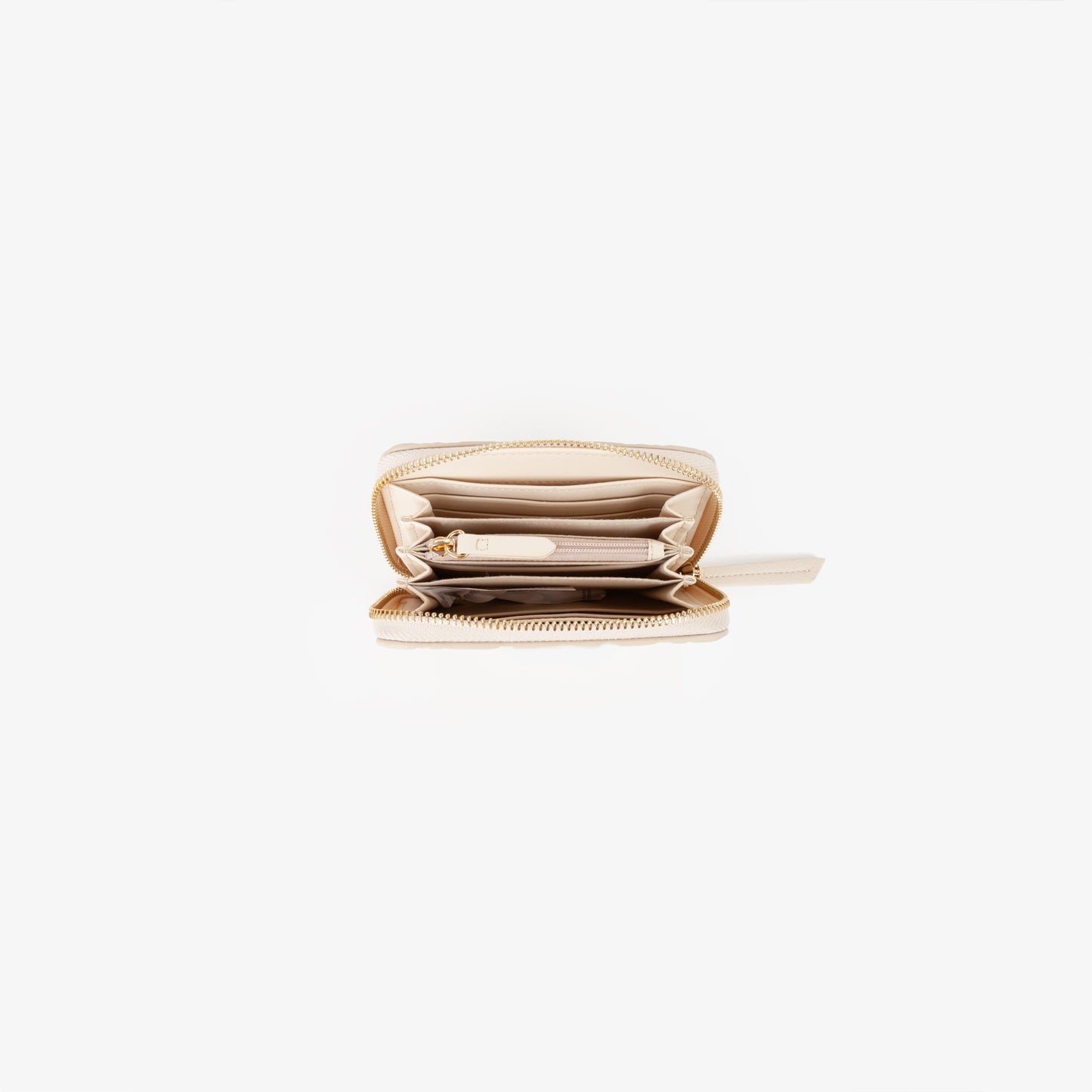 Portefeuille femme écru zippé motif logo embossé
