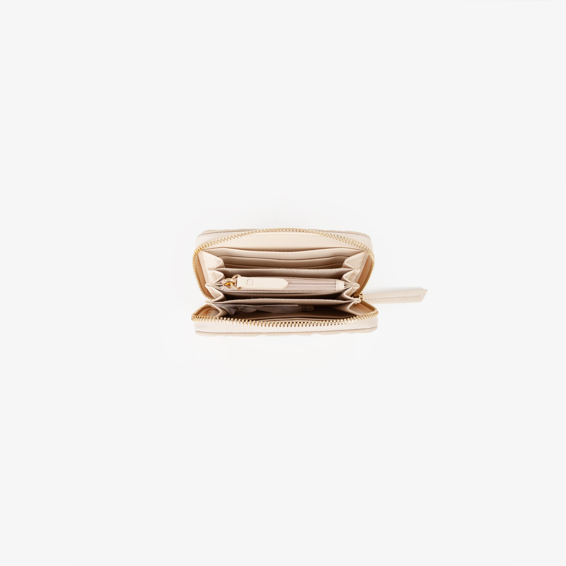 Portefeuille femme écru zippé motif logo embossé