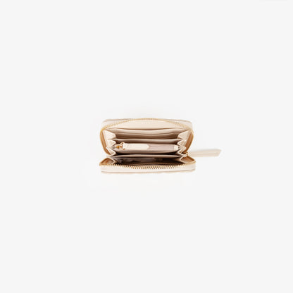 Portefeuille femme écru zippé motif logo embossé