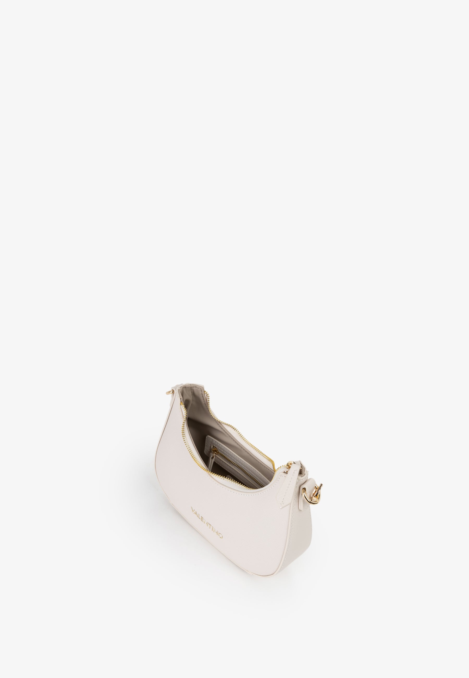 Sac bandoulière femme écru demi-lune finitions dorées