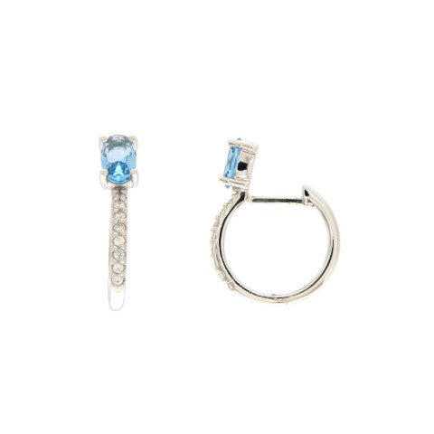 Créoles femme argent rhodié topaze bleue et zirconia 15mm
