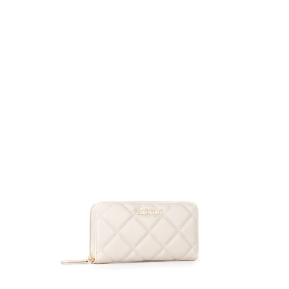 Portefeuille femme matelassé zippé écru finition dorée