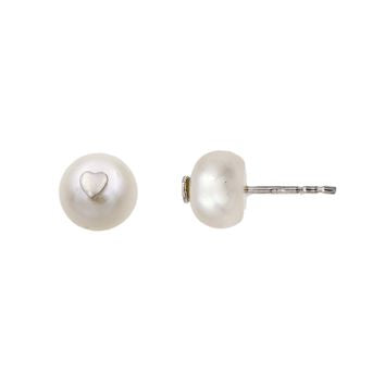 Clous d'oreilles femme argent rhodié perle de culture cœur