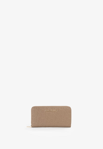 Portefeuille femme beige monogramme zippé zip-around