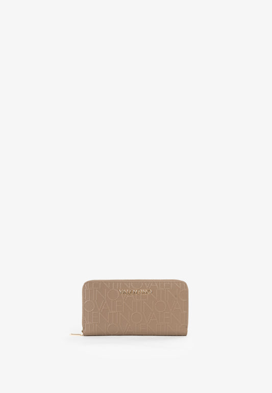 Portefeuille femme beige monogramme zippé zip-around