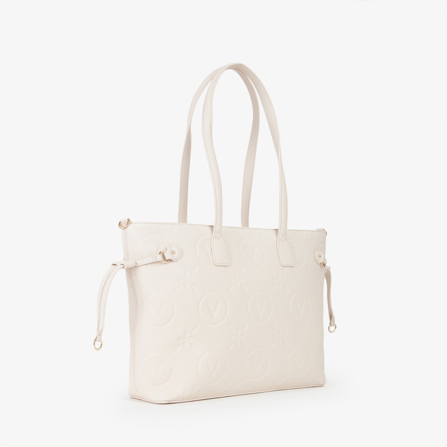 Sac cabas femme écru embossé monogramme anses cuir