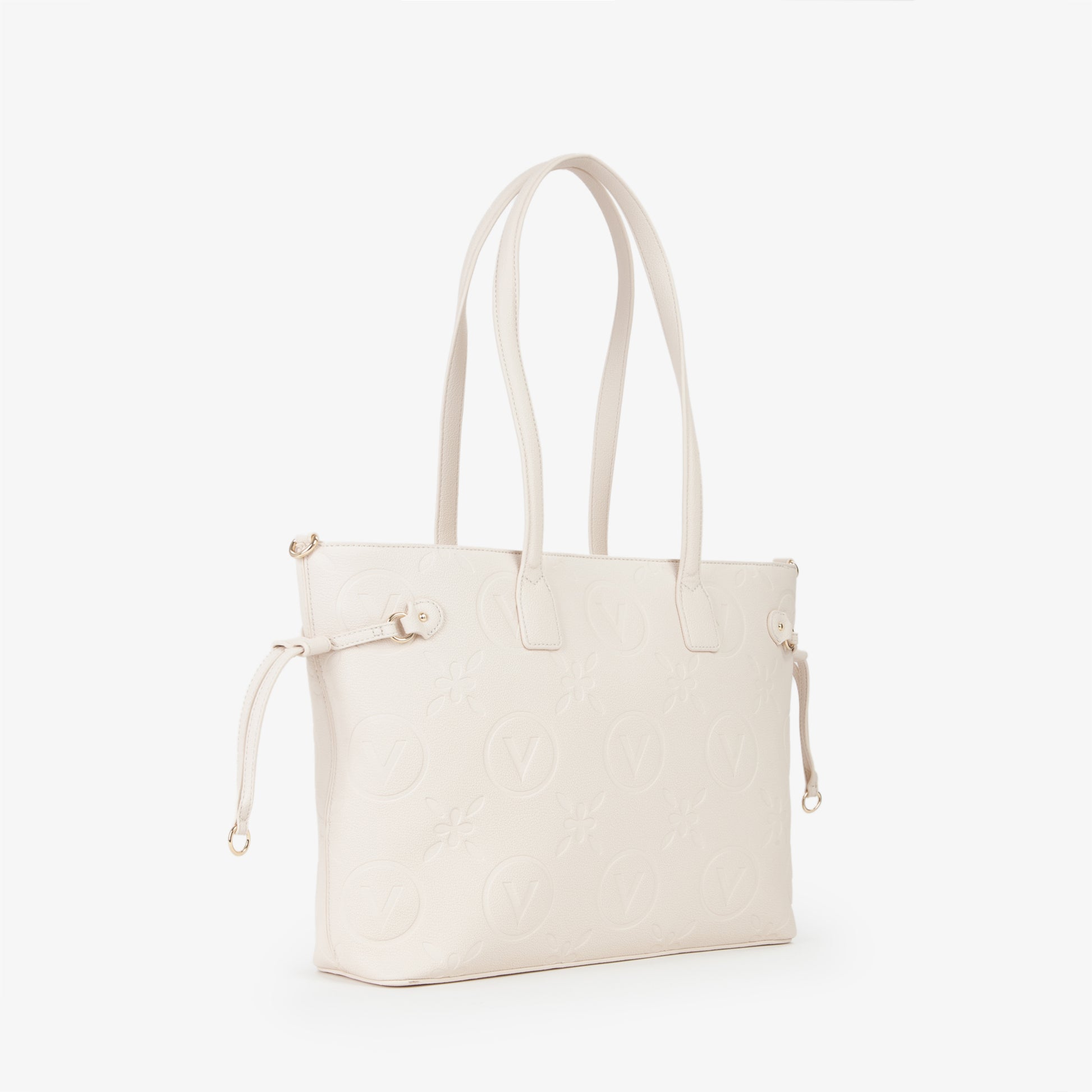 Sac cabas femme écru embossé monogramme anses cuir