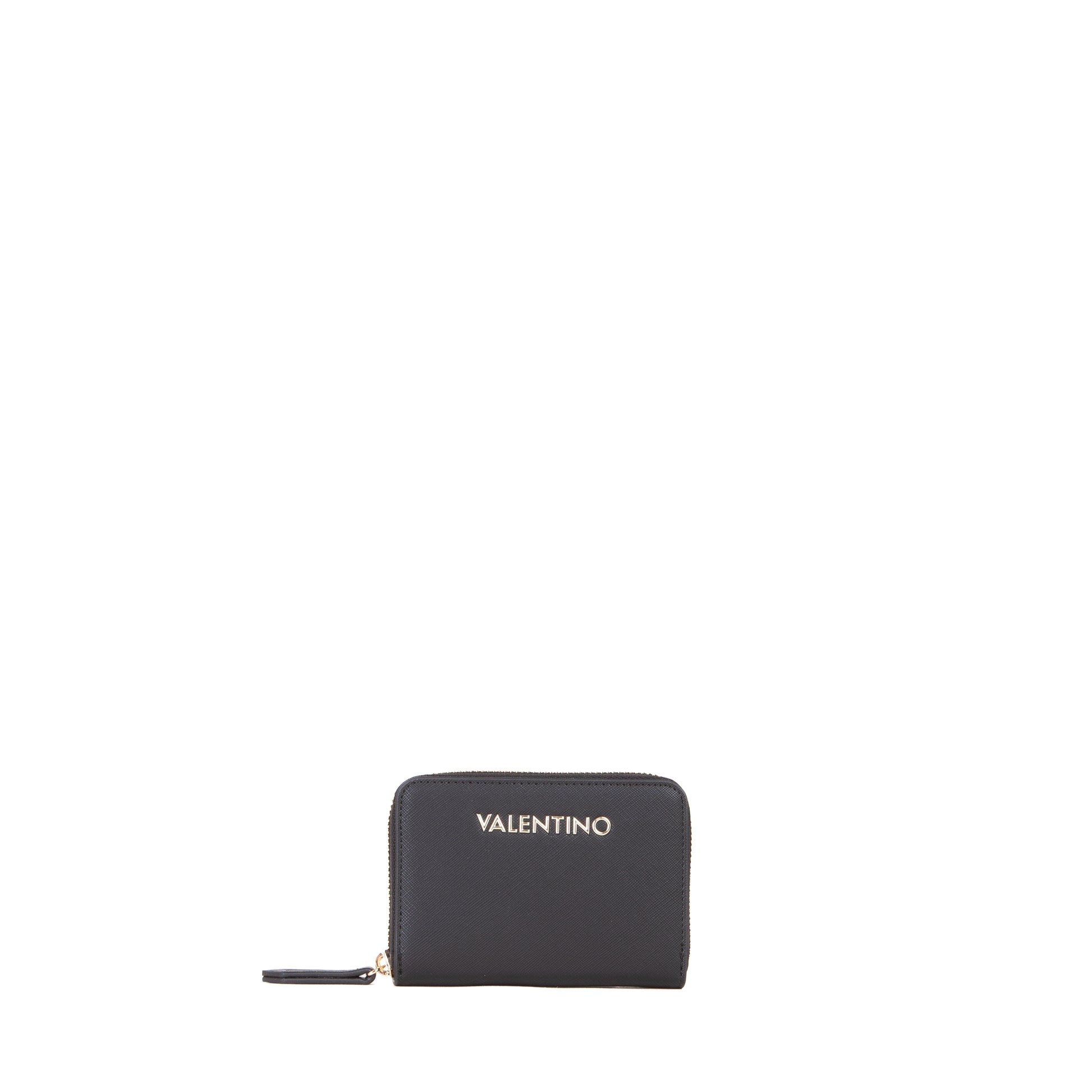 Portefeuille femme zippé noir saffiano finitions dorées