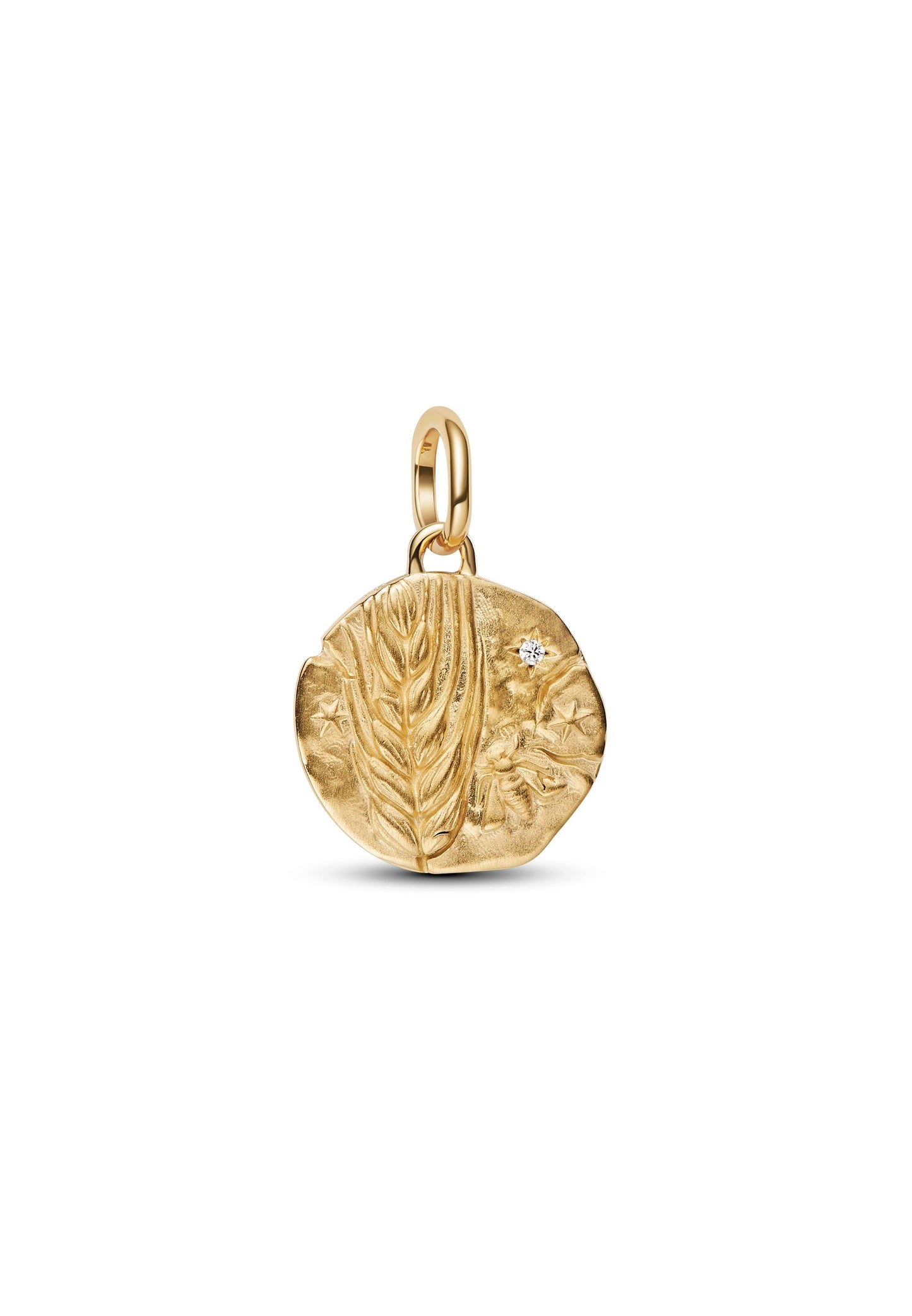 Charm pendentif métal doré médaillon épi de blé zirkonia