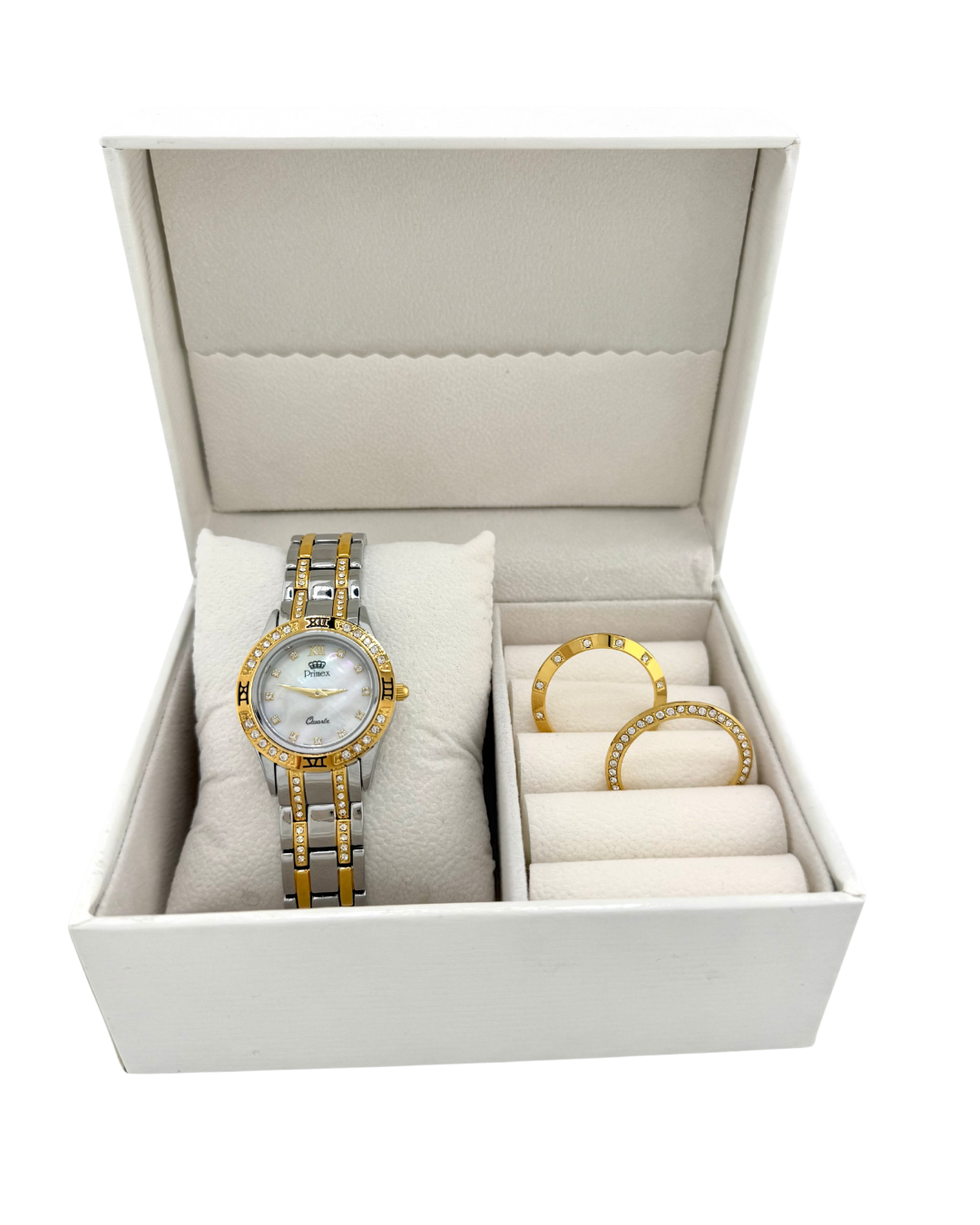 MONTRE DAME SWISS MADE - BRACELET METAL BICOLORE - CADRAN NACRE - 3 LUNETTES INTERCHANGEABLE
