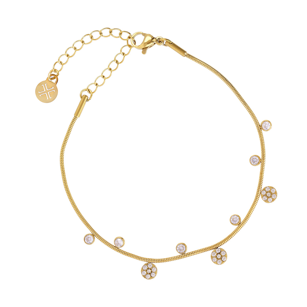 Bracelet femme acier doré zirconia pendentifs ronds