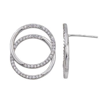 Boucles d'oreilles femme argent 925 rhodié double anneau zirkonia