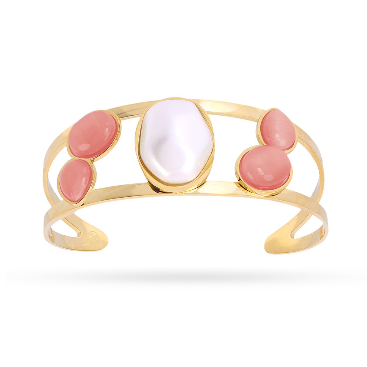 Bracelet femme acier doré perle baroque et pierres corail