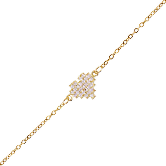 Bracelet femme acier doré cœur pixelisé zirconia
