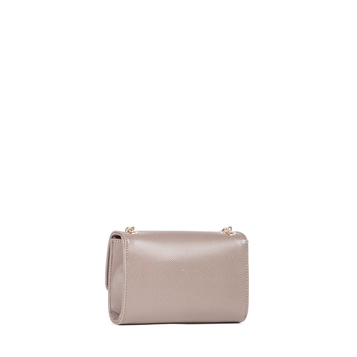 Sac femme taupe cuir grainé chaîne dorée pompon
