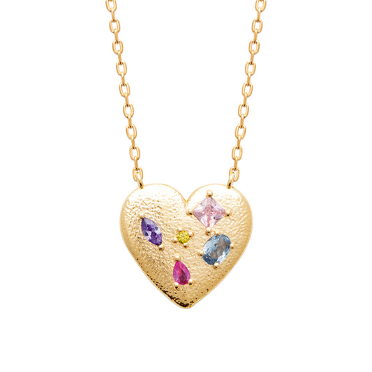 Collier femme cœur doré zirconia multicolore 40 cm