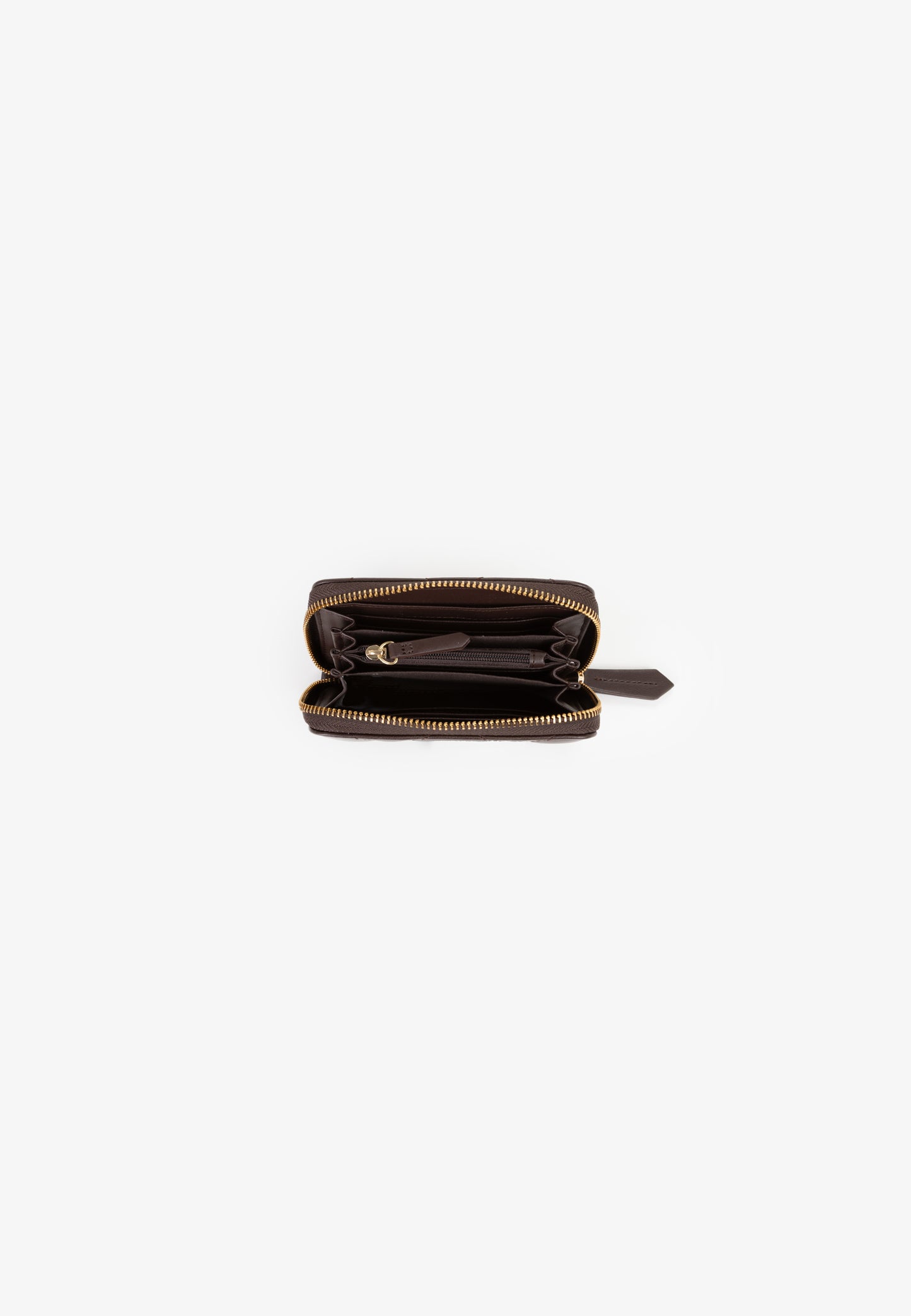 Portefeuille femme cuir matelassé marron zippé compact