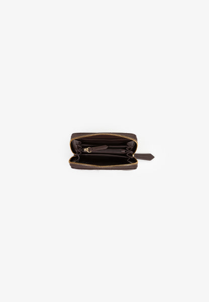 Portefeuille femme cuir matelassé marron zippé compact