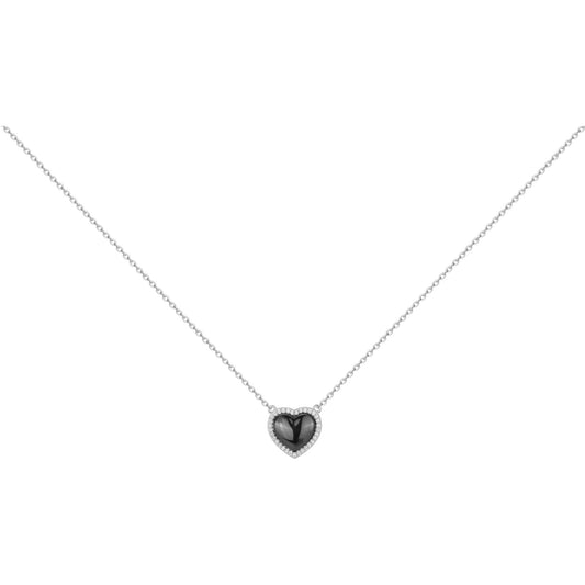 COLLIER ARGENT - CERAMQIUE NOIRE - COEUR - ZIRCONIA