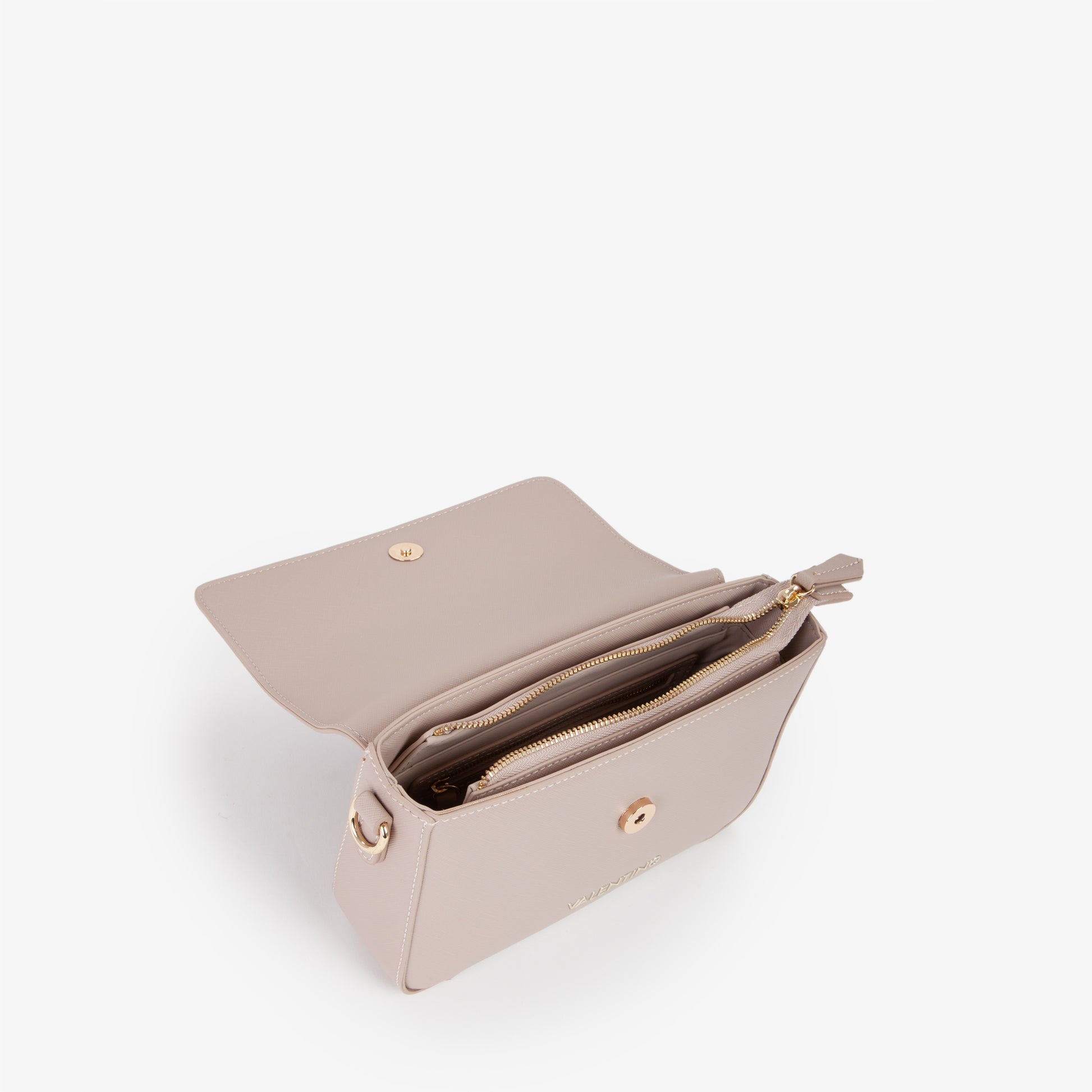 Sac bandoulière femme beige nude rabat doré élégant