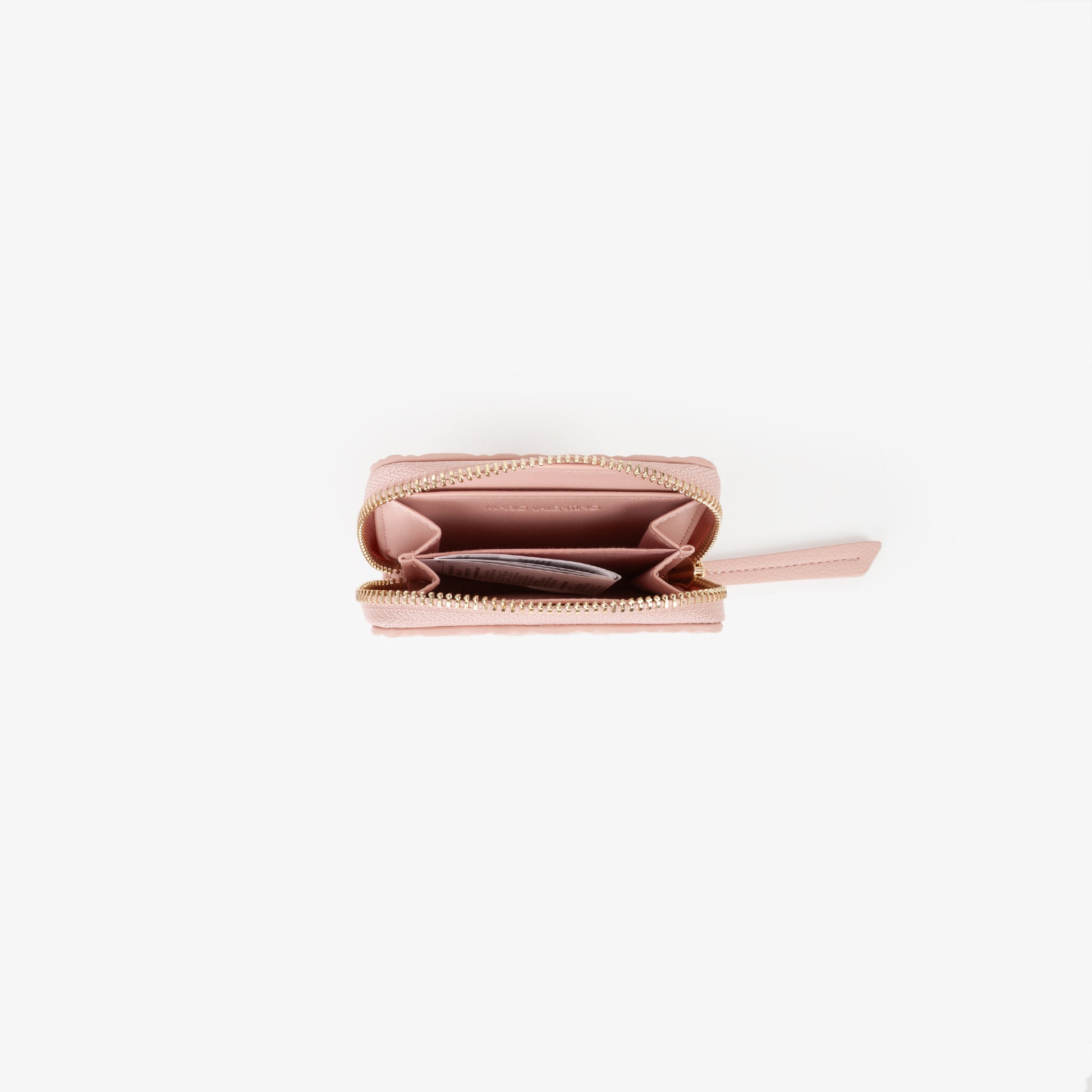 Porte-monnaie femme rose poudré zippé monogramme embossé