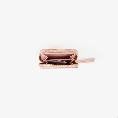 Porte-monnaie femme rose poudré zippé monogramme embossé
