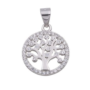 Collier femme argent rhodié pendentif arbre de vie zirconia