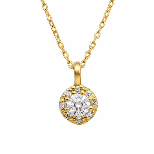 Collier femme or jaune 9 carats pendant zirkonia halo