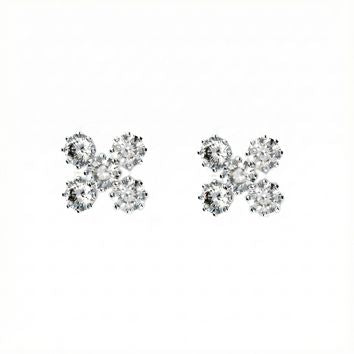 Clous d'oreilles femme argent 925 rhodié fleur zirconia