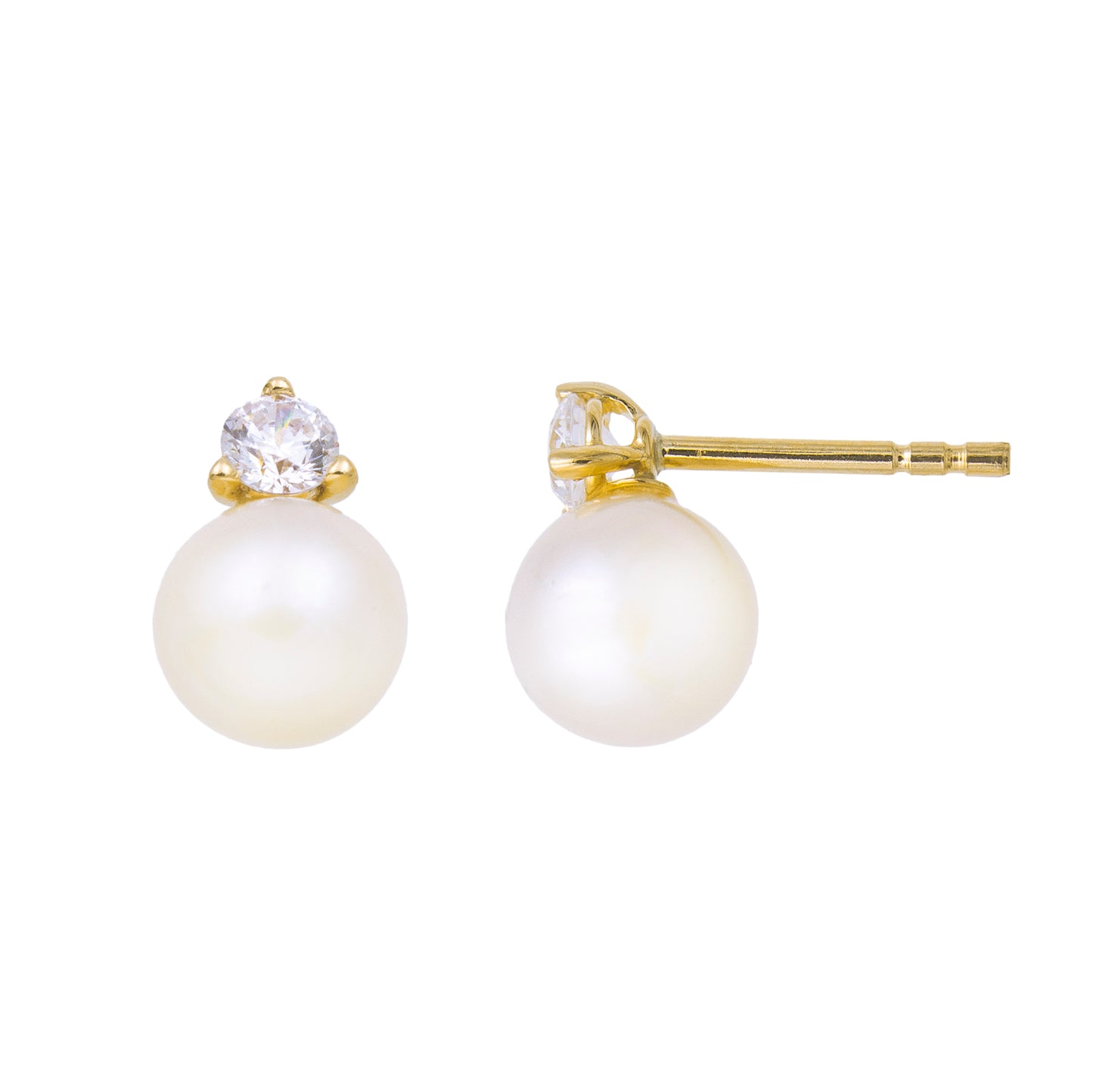 Clou oreille femme or jaune 9 carats perle culture et zirkonia