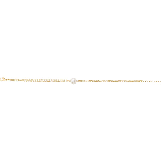 Bracelet femme acier doré double chaîne perle synthétique
