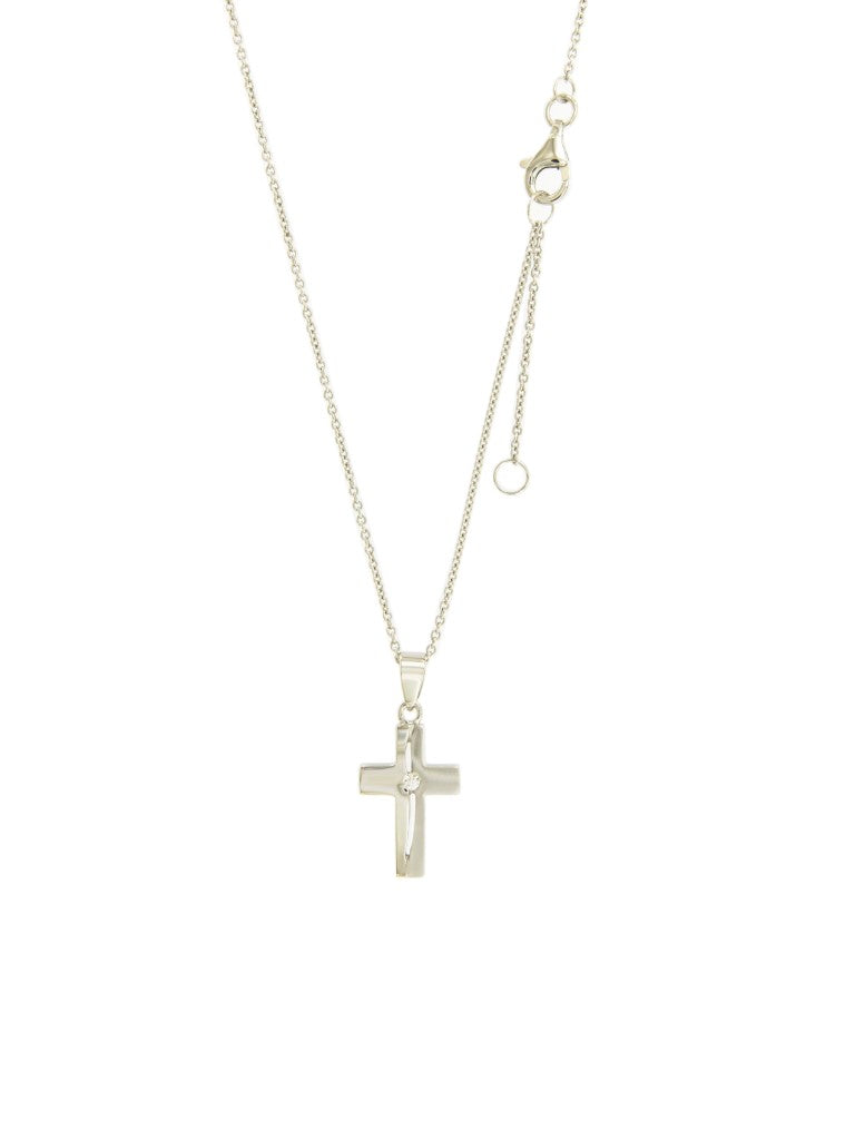 Collier femme argent rhodié croix zirconia 42cm