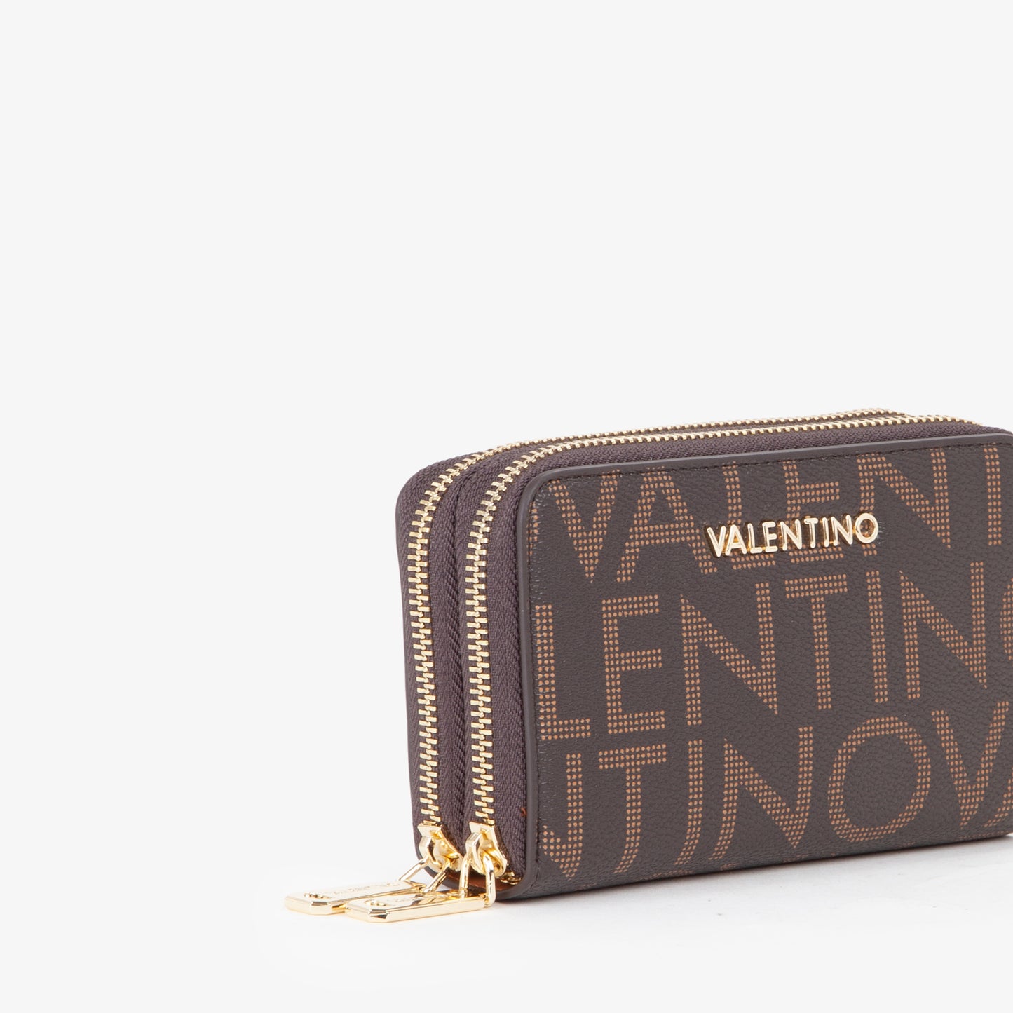 Portefeuille femme zippé monogramme marron camel