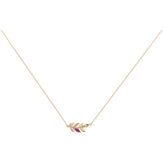 Collier femme plaqué or motif feuilles zirconia multicolore