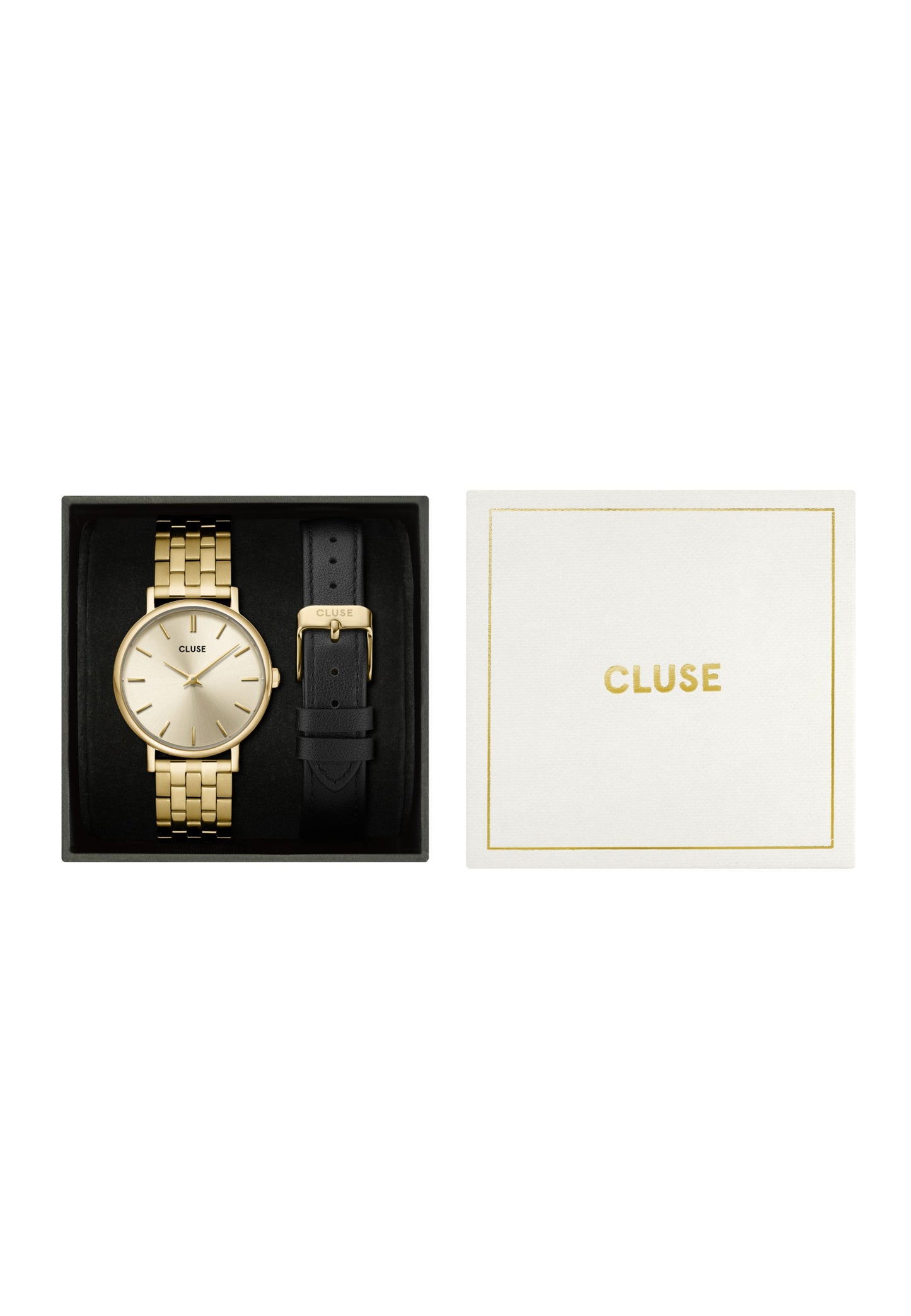 Montre Pavane Petite 2.0 en acier, bracelet en cuir noir et or, couleur or