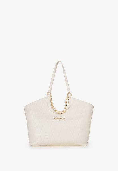 Sac main femme écru matelassé chaîne dorée cabas chic