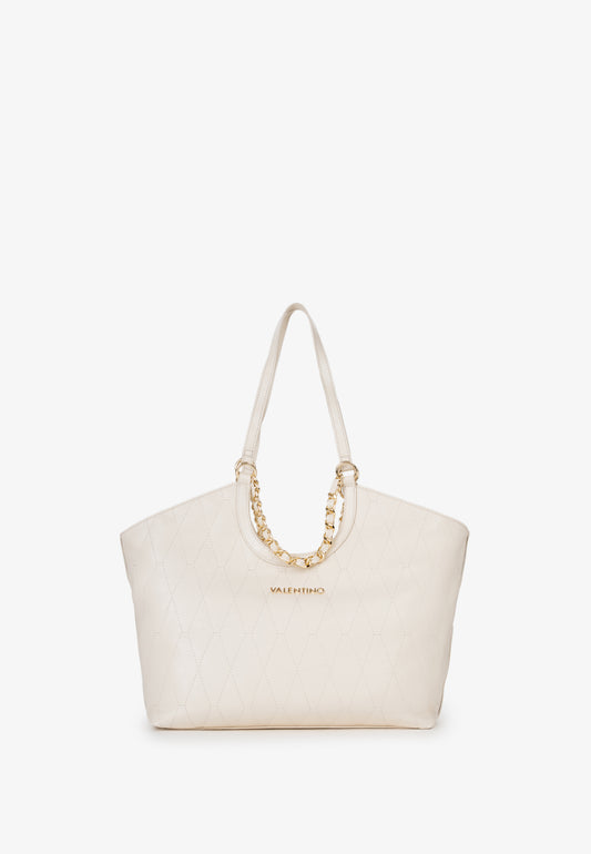 Sac main femme écru matelassé chaîne dorée cabas chic