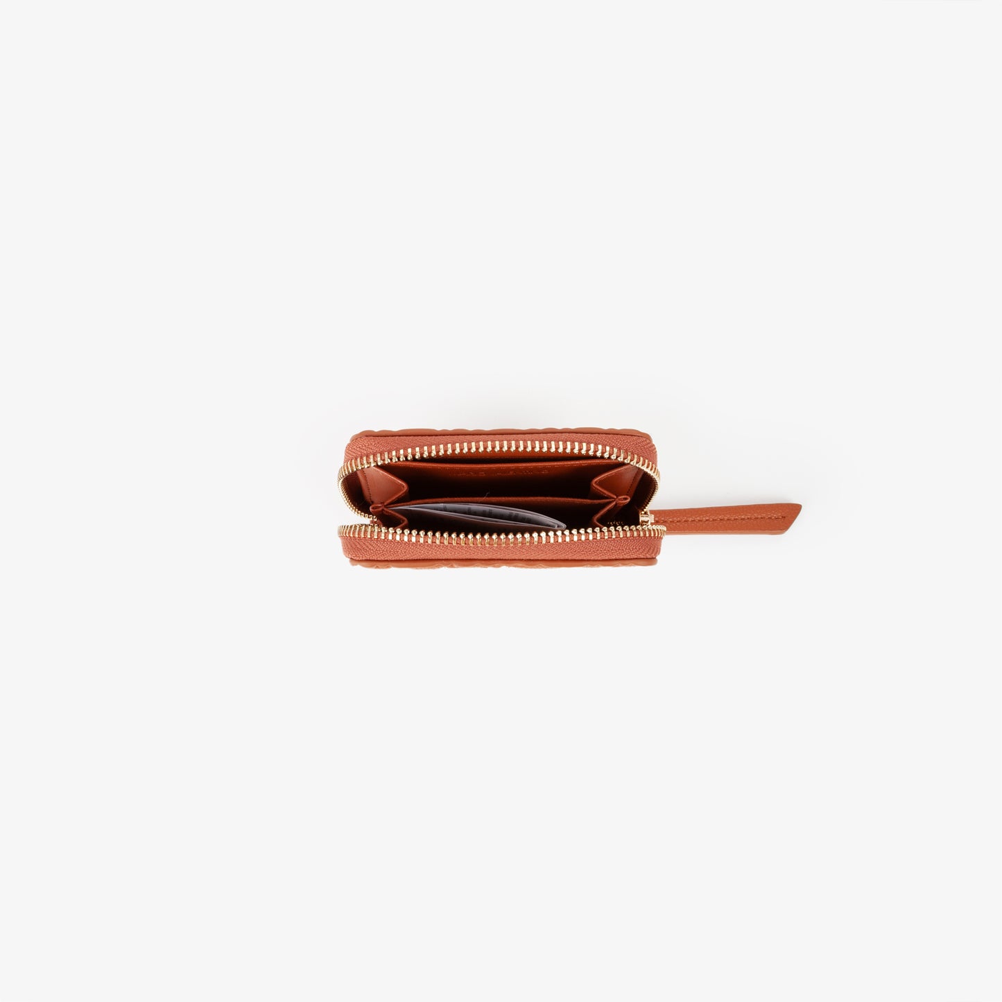 Portemonnaie femme zippé cuir grainé motif logo cognac