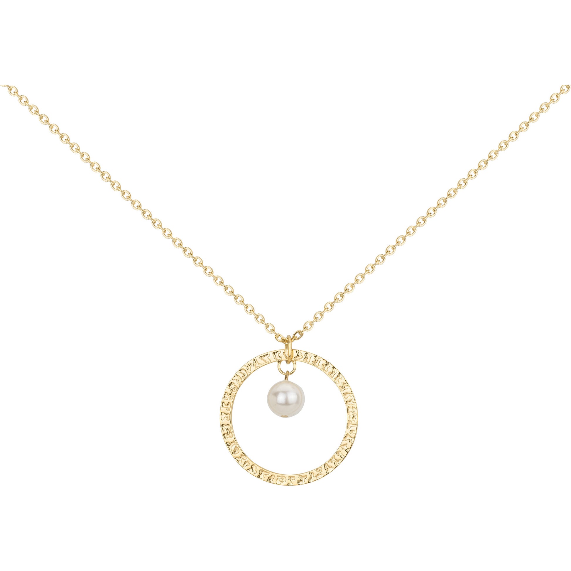 Collier femme acier doré cercle martelé et perle