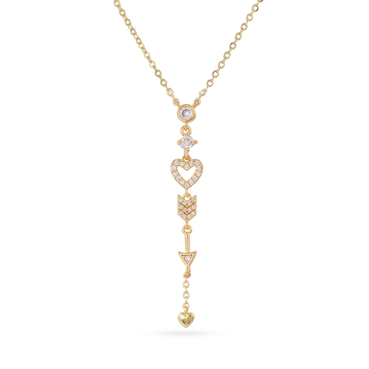 Collier femme acier doré pendentif cœur flèche zirconia