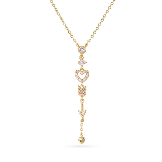 Collier femme acier doré pendentif cœur flèche zirconia