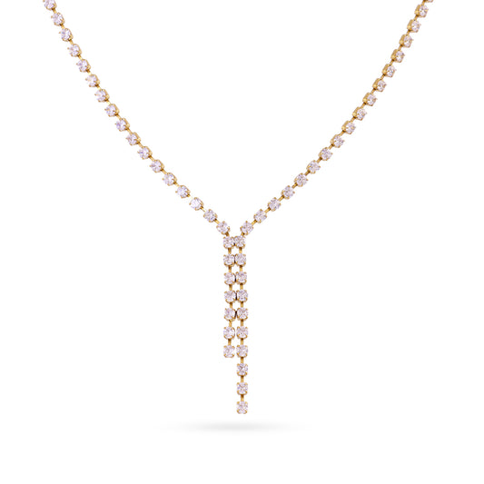 Collier femme acier doré zirconia pendentif double rang