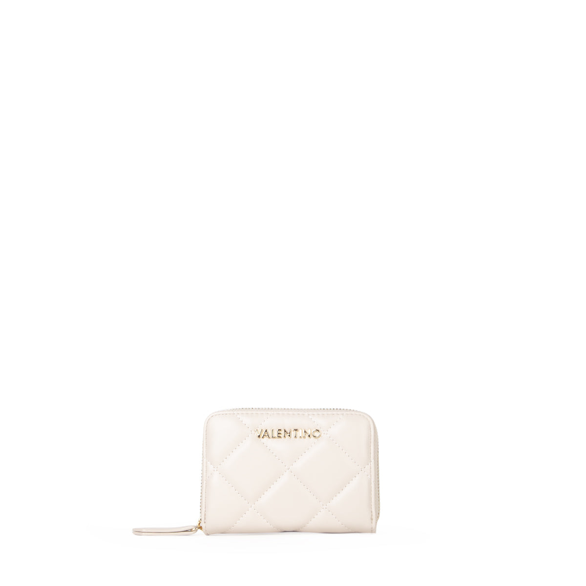 Portefeuille femme matelassé zippé écru finition dorée