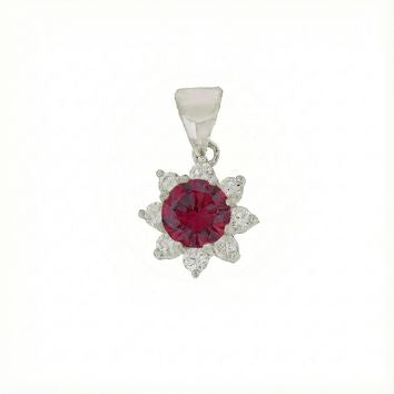 Collier femme argent rhodié pendentif fleur rubis zirconia