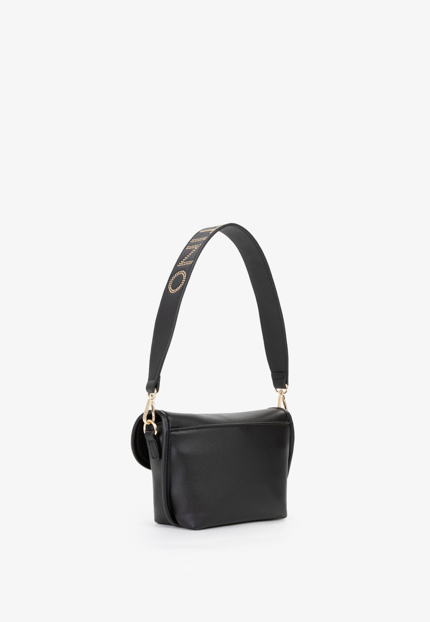 Sac bandoulière femme noir simili cuir grainé doré