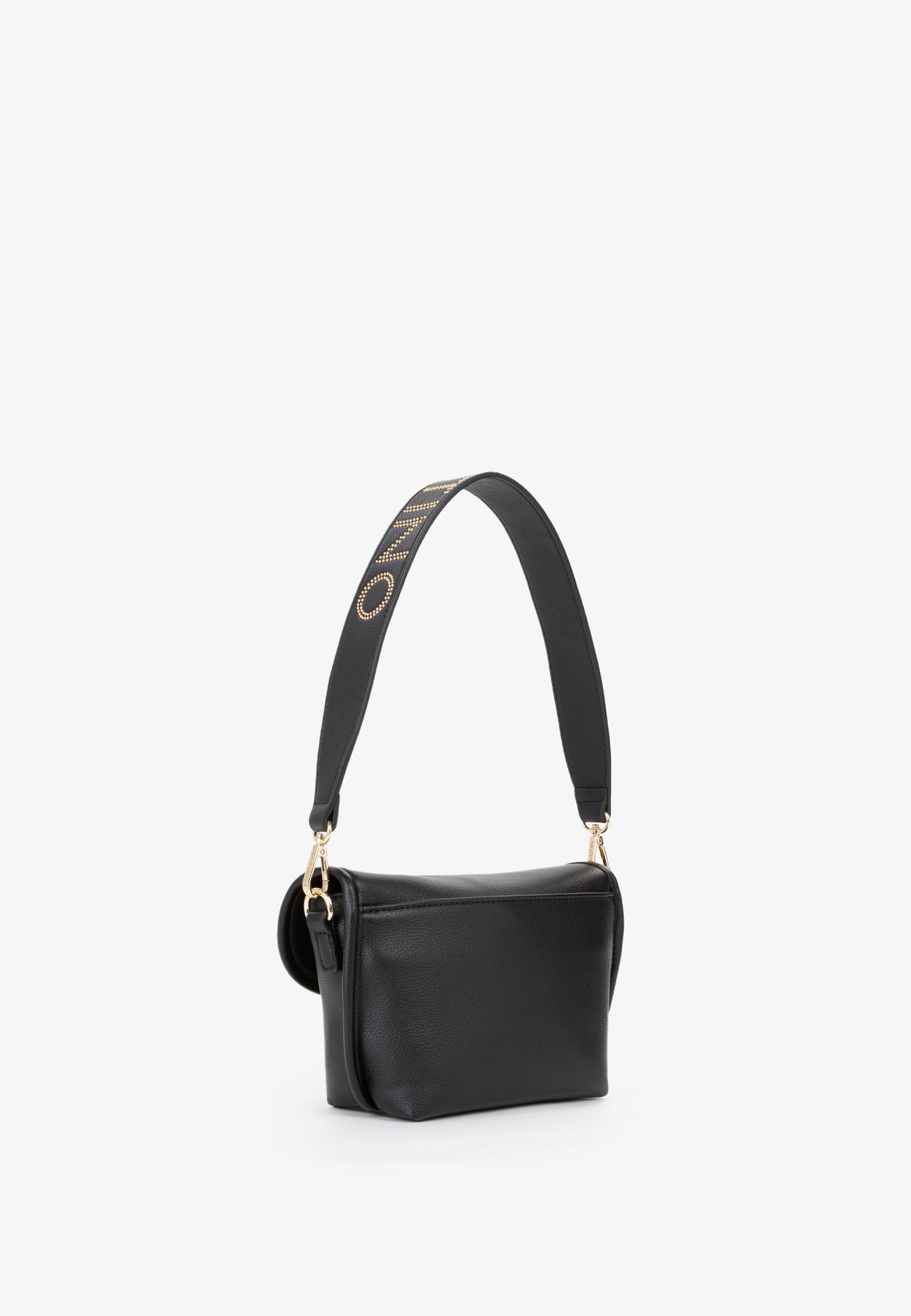 Sac bandoulière femme noir simili cuir grainé doré